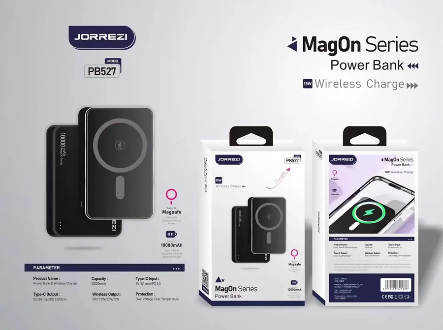 cd1c19 پاور بانک 10 هزار MagOn Series برند JORREZI (کدB9016) - Image 1