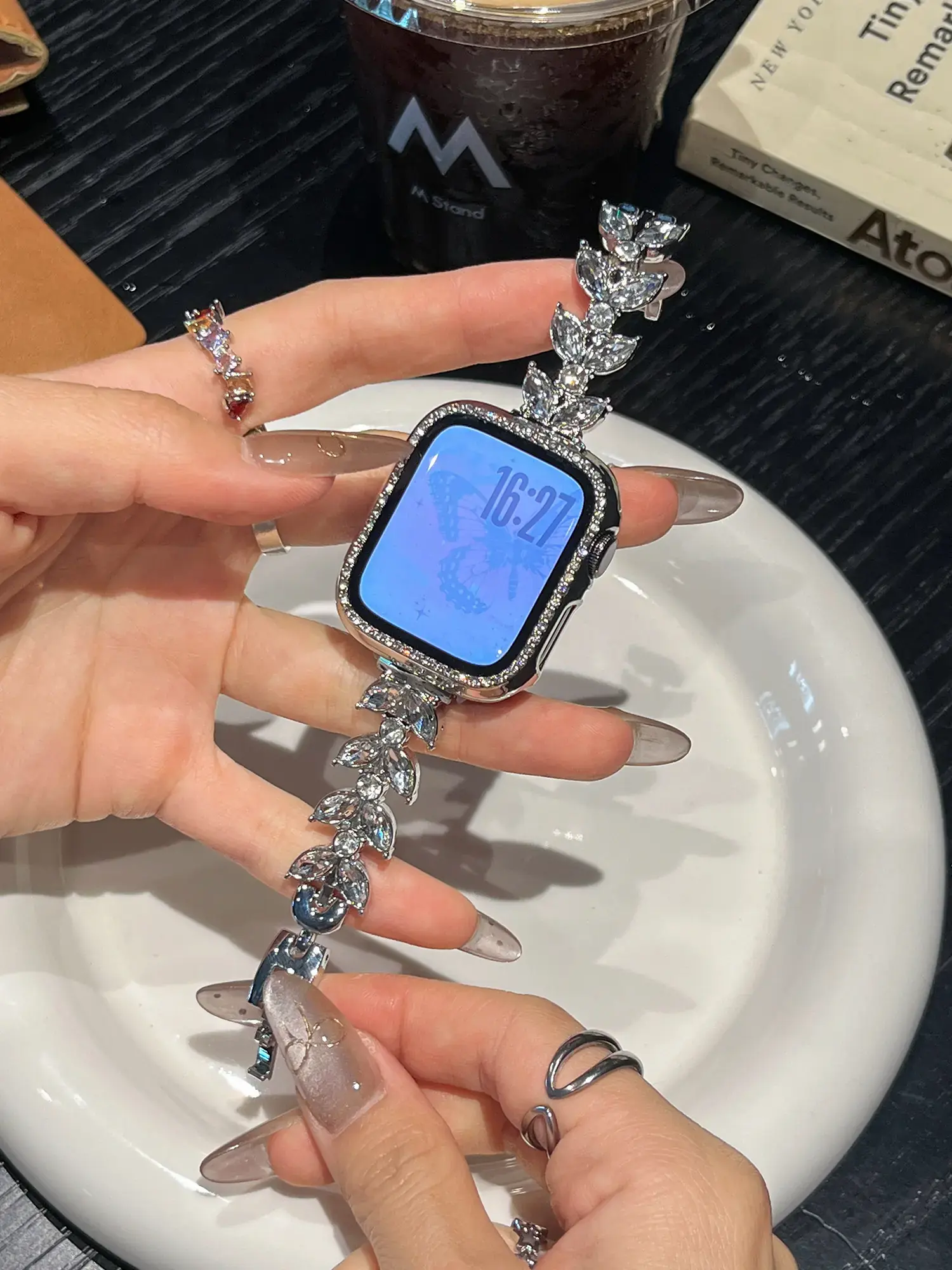 ef7e0a بند اپل واچ Diamond leaf bracelet با گارد نگینی (کدw5072) - Image 1